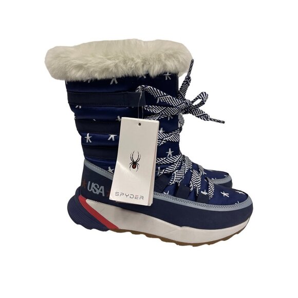NEW! Spyder Altitude Casual Boot Blue Stars USA Indigo Print Women's Size 7 - Picture 1 of 8
